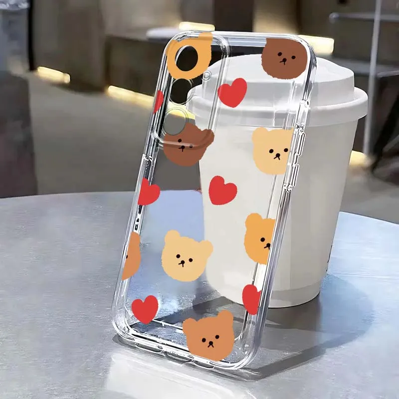 Luxury Love Bear Heart For Samsung Galaxy S26 S25 S24 S23 S22 S21 S20 Edge Plus Ultra FE 5G Transparent Soft Phone Case