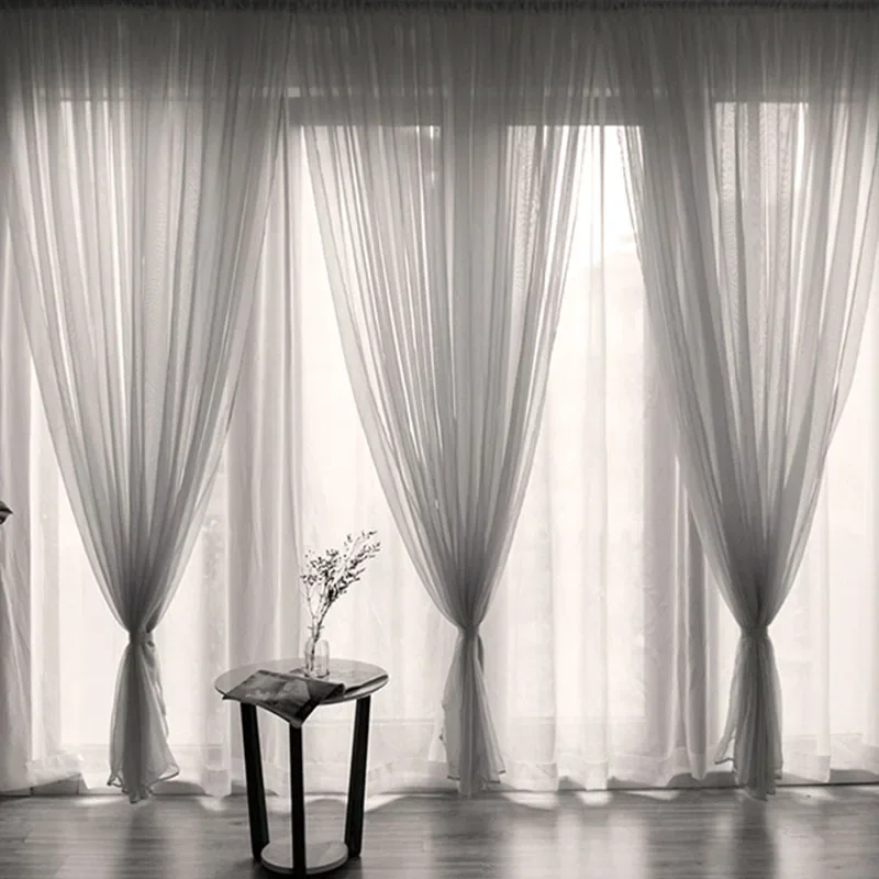 

Solid Color Window Curtains for Bedroom White Screen Curtains Aesthetic Room Decoration Living Room Curtain Decor Hanging Cloth