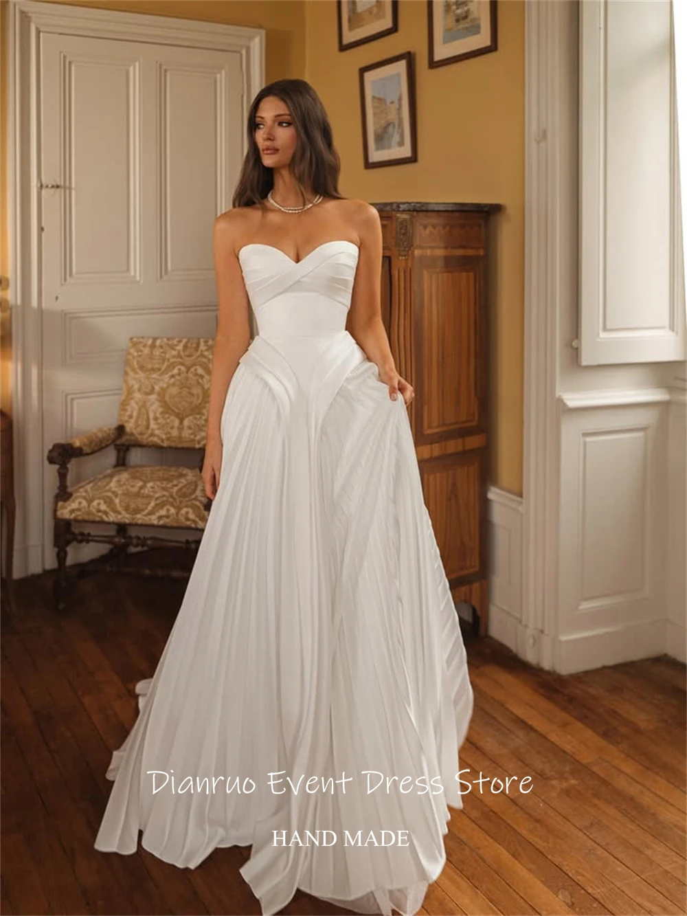 Dianruo lieverd geplooide trouwjurk vloerlengte mouwloos vestido de noiva mouwloos a-lijn avondjurken op maat