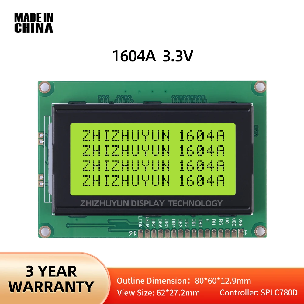 Spot Module 1604a Karakter Scherm Geel Groen Membraan Lcd-Scherm 3.3V Voltage Hoge Helderheid Lcd-Scherm