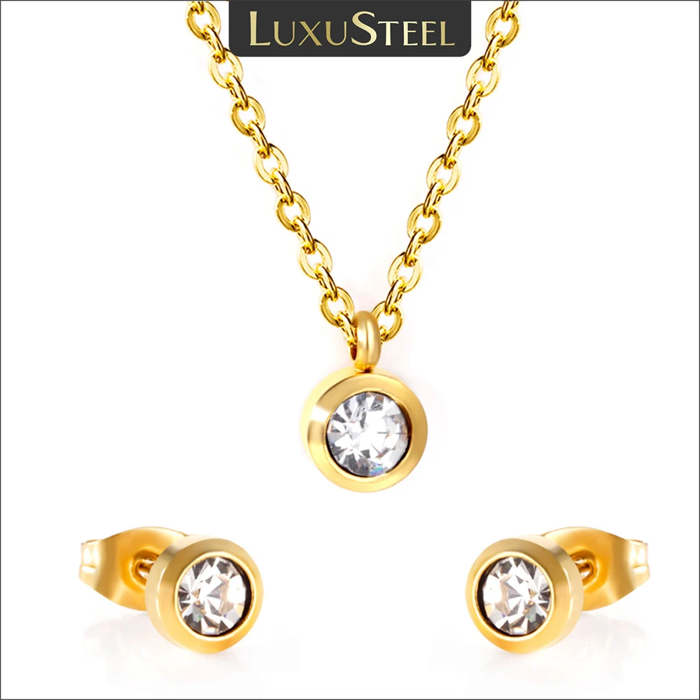 LUXUSTEEL النساء قلادة مجموعة مجوهرات 2021 الفولاذ المقاوم للصدأ الذهبي اللون جولة تشيكوسلوفاكيا قلادة قلادة Colllas سلاسل مجوهرات الطرف #1