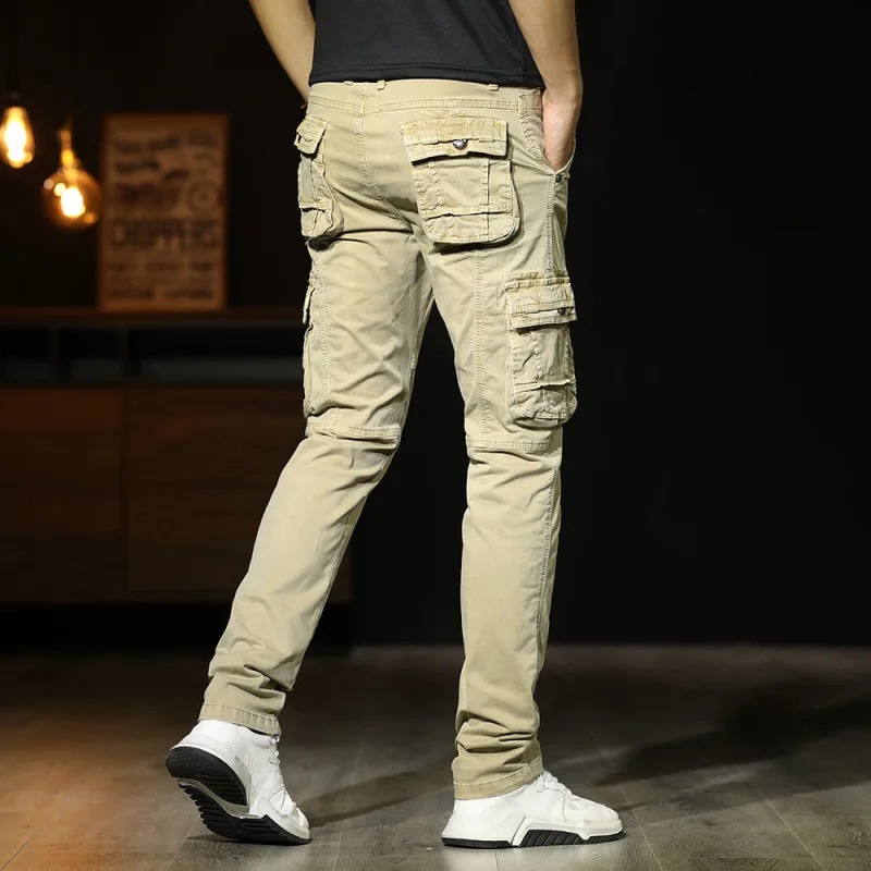 Men's autumn new casual oversized loose straight leg multi bag workwear pants