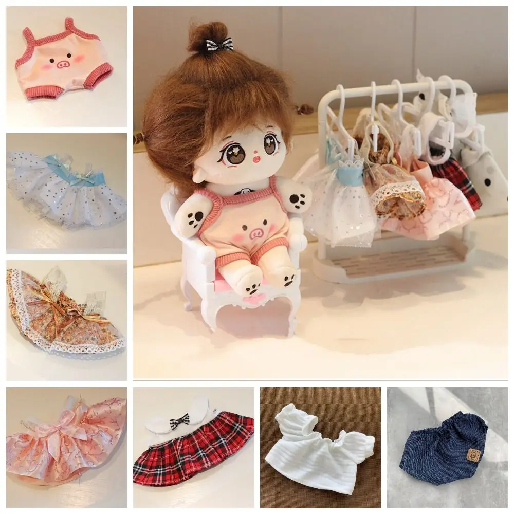 

Head Cover 20cm Cotton Doll Dress Hoodies Shoulder Strap Skirt Cotton Doll Clothes Sweet DIY Dress Up Plush Toy Clothes