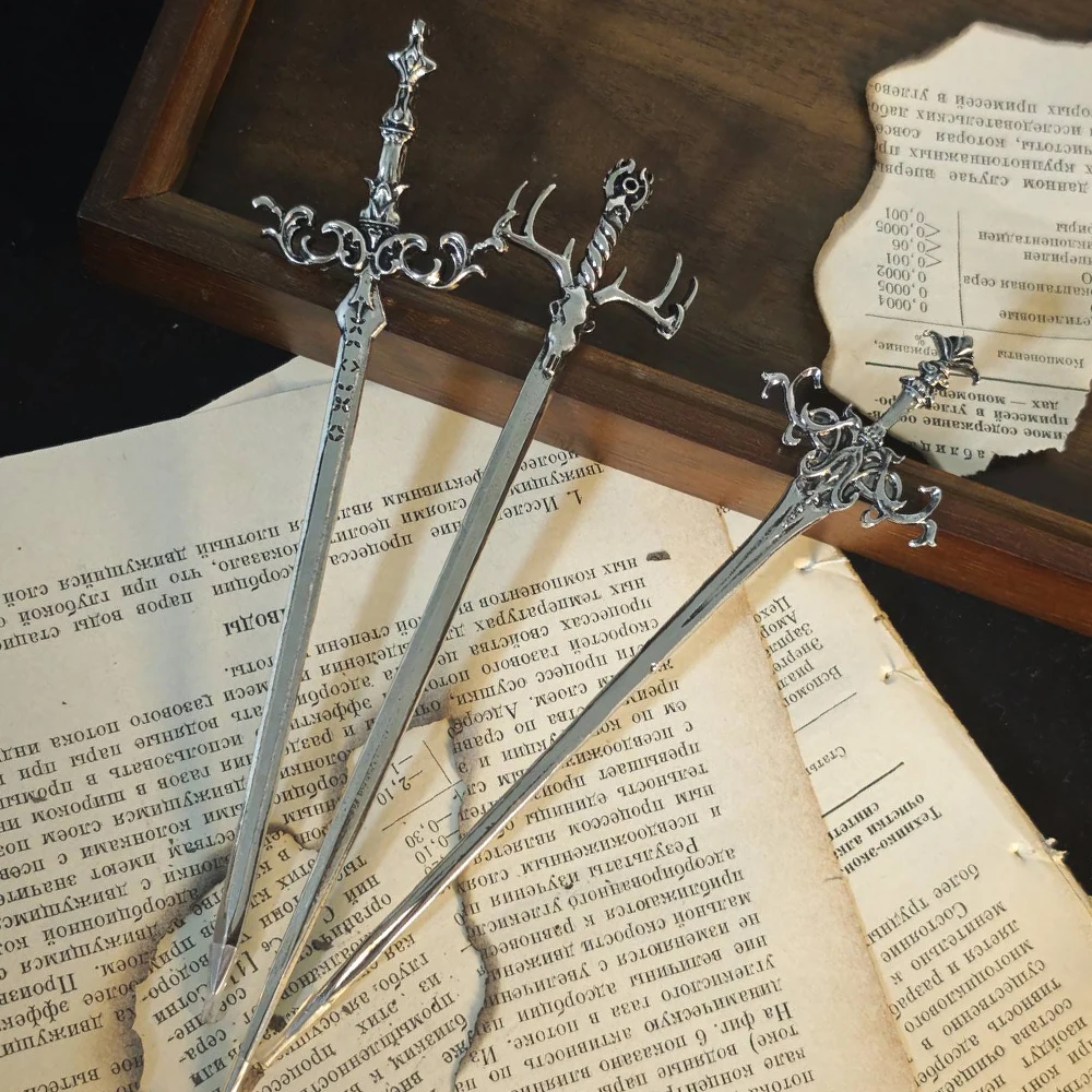 Personalized Gothic Metal Sword Hair Clip Various Shapes Skeleton Knight Magic Elements Retro Punk Role-playing Hair Accessories image 5