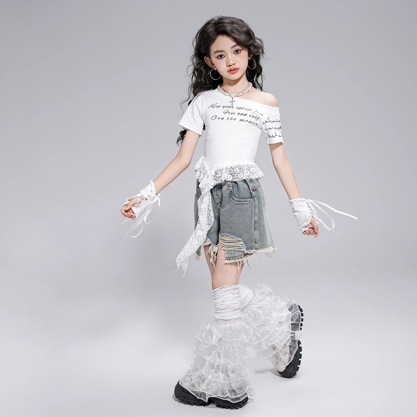 Mädchen Hip Hop Süße Crop Tops Denim Shorts Cargo Hosen Kind K-pop Streetwear Kind Jazz Mädchen Bühne Zeigen straße Dance Kleidung Set