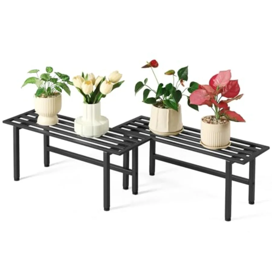 

Outdoor and indoor metal plant stand, black, heavy-duty steel, 26 L x 10.12 H x 8.75 W, 1-tier dual-pack for multiple plants