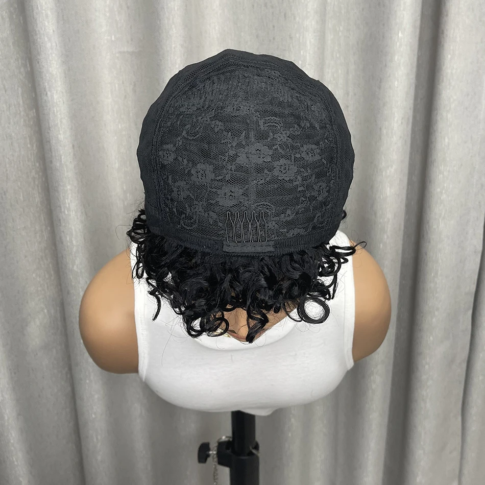 6インチ ウェットアンドウェイビー ピクシーカットウィッグ ブラジル産人毛ウィッグ 黒人女性用 生え際プレプラッキング済み ショートカールウィッグ デイリーウェア