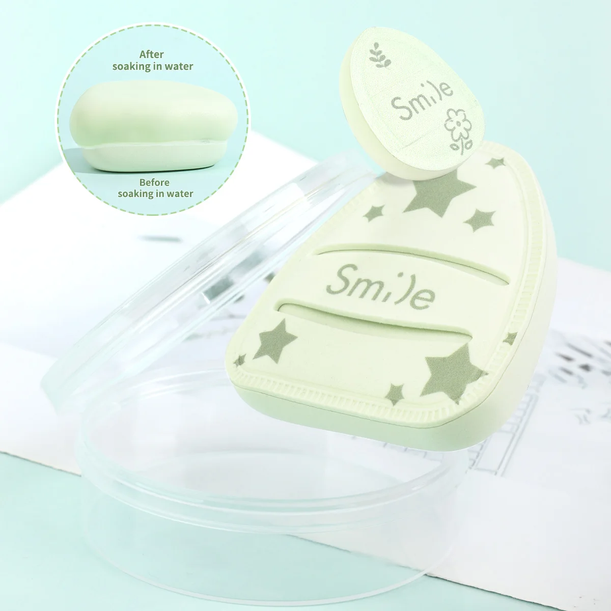 3-teilige Puff-Kombination, bestehend aus 1 großem Matcha-Grünen Puff + 1 detailliertem Puff + 1 Aufbewahrungsbox, eine gute Wahl für Beauty-Tools – Detail 10