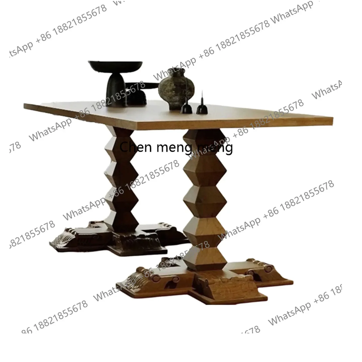 D178 American retro solid wood dining table home creative restaurant carved rectangular dining table