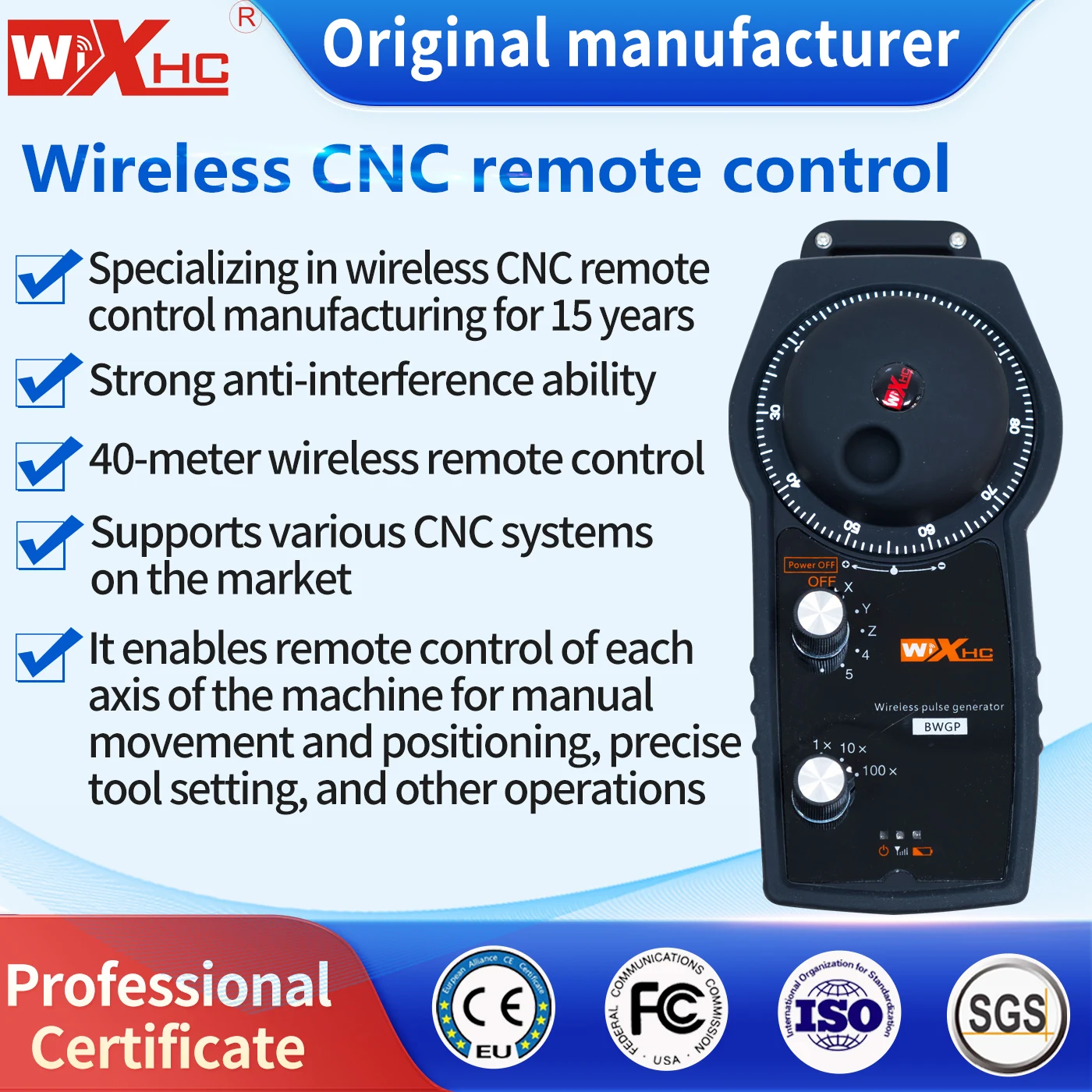 

XHC Sale 433MHZ CNC 5 Axis MPG Pendant Handwheel remote controller CNC Manual Pulse Generator 5axis BWGP for CNC Laser Cutting