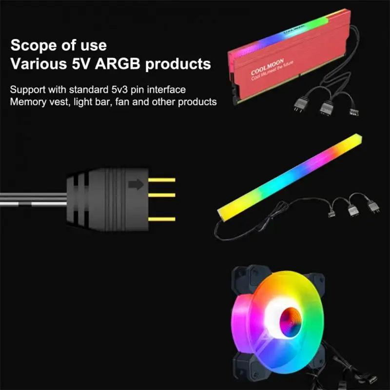 Conector RGB de placa base 1 a 1, 2, 3, 4, 5, 5V, 3 pines, sincronización ARGB, Cable de extensión divisor de HUB RGB para ASU