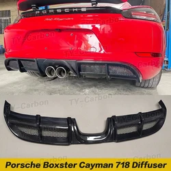 Real Carbon Fiber Rear Diffuser Lip Dual Exhaust Bumper Guard Plate Boot Splitter For Porsche 718 Boxster Cayman 2016-2020