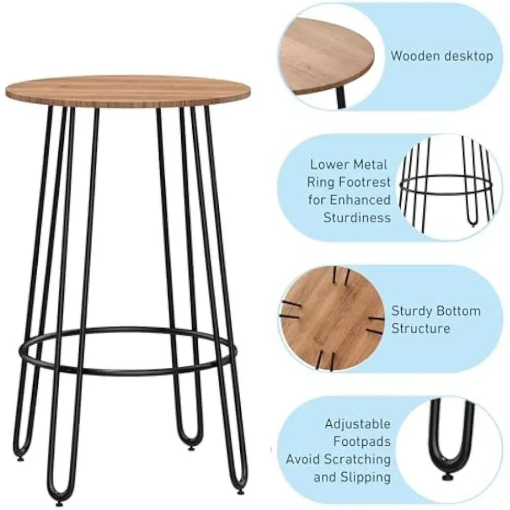 Ensemble de table et de chaises de bar avec comptoir, table de bar moderne, recommandé pour la cuisine, 3 pièces