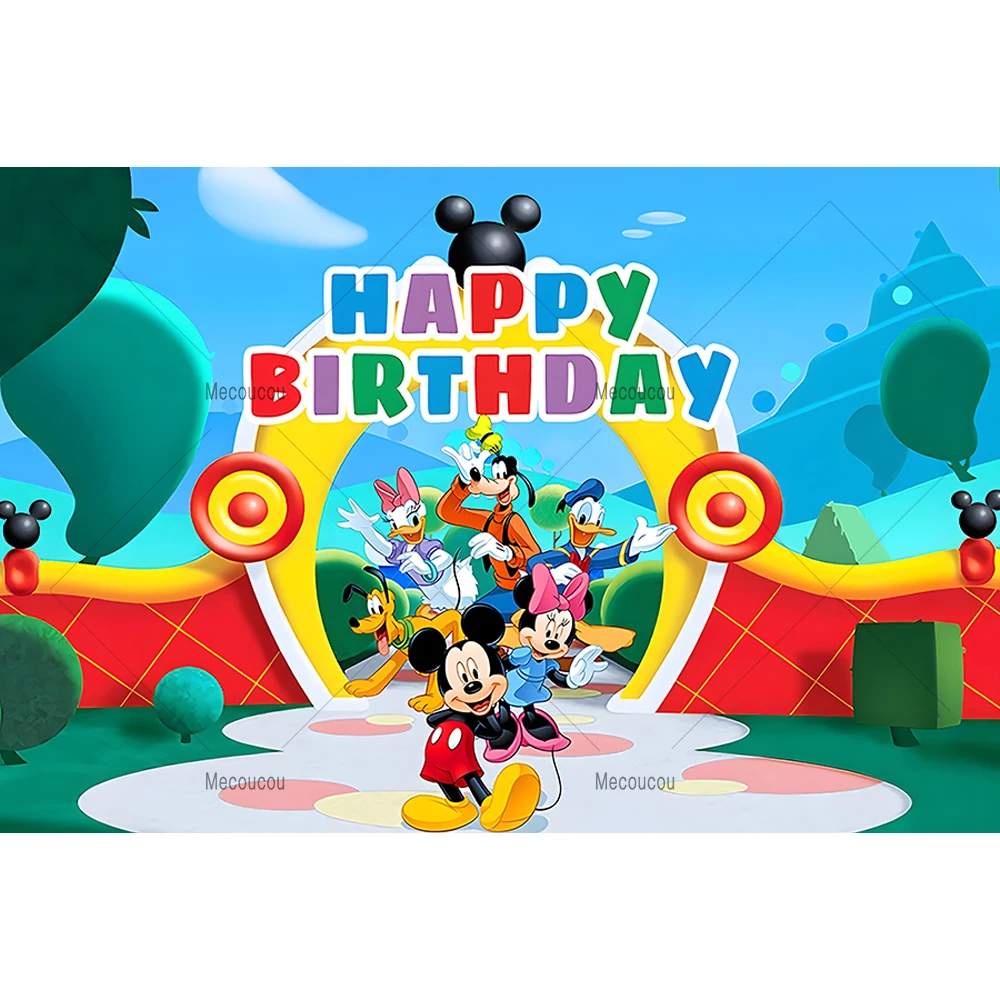 Cartoon Mickey Minnie Mouse Backdrops for Kids Happy Birthday Pink Backgrounds Party Decor Baby Shower Banner Custom