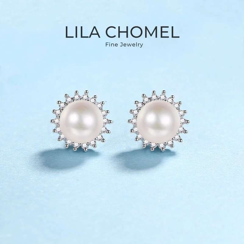 

Women Valentine's Day PT950 Platinum Wedding Stud Earrings Girl 7mm Freshwater Pearl 0.21CT Moissanite Diamond Birthday Gift