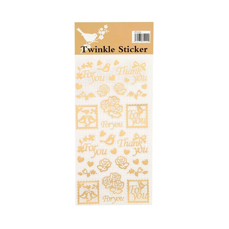 1 Pcs Gold Scrapbook Stickers Self-Adhesive Assorted Cat bird Love Sticker Label For Planners Calendars