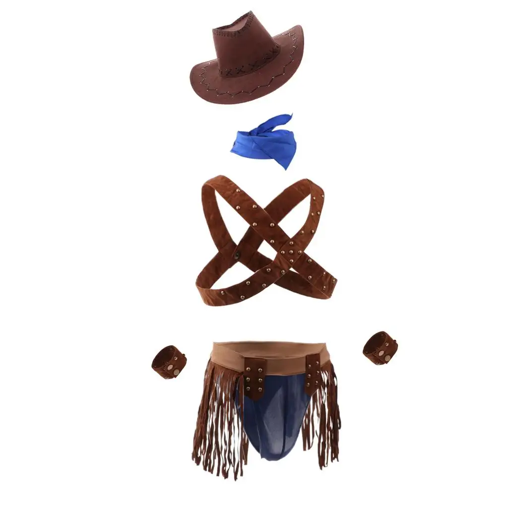 Men's Cowboy Uniform Cosplay Underwear Costume Fancy Two Piece Outfit