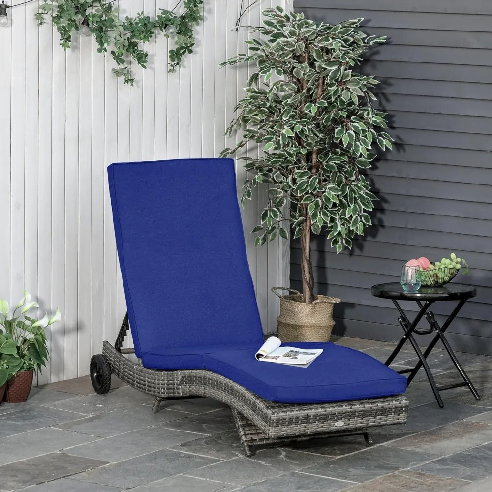 

Rattan recliner pool chair, outdoor PE rattan upholstered patio sun lounger with 5-level adjustable backrest and wheels