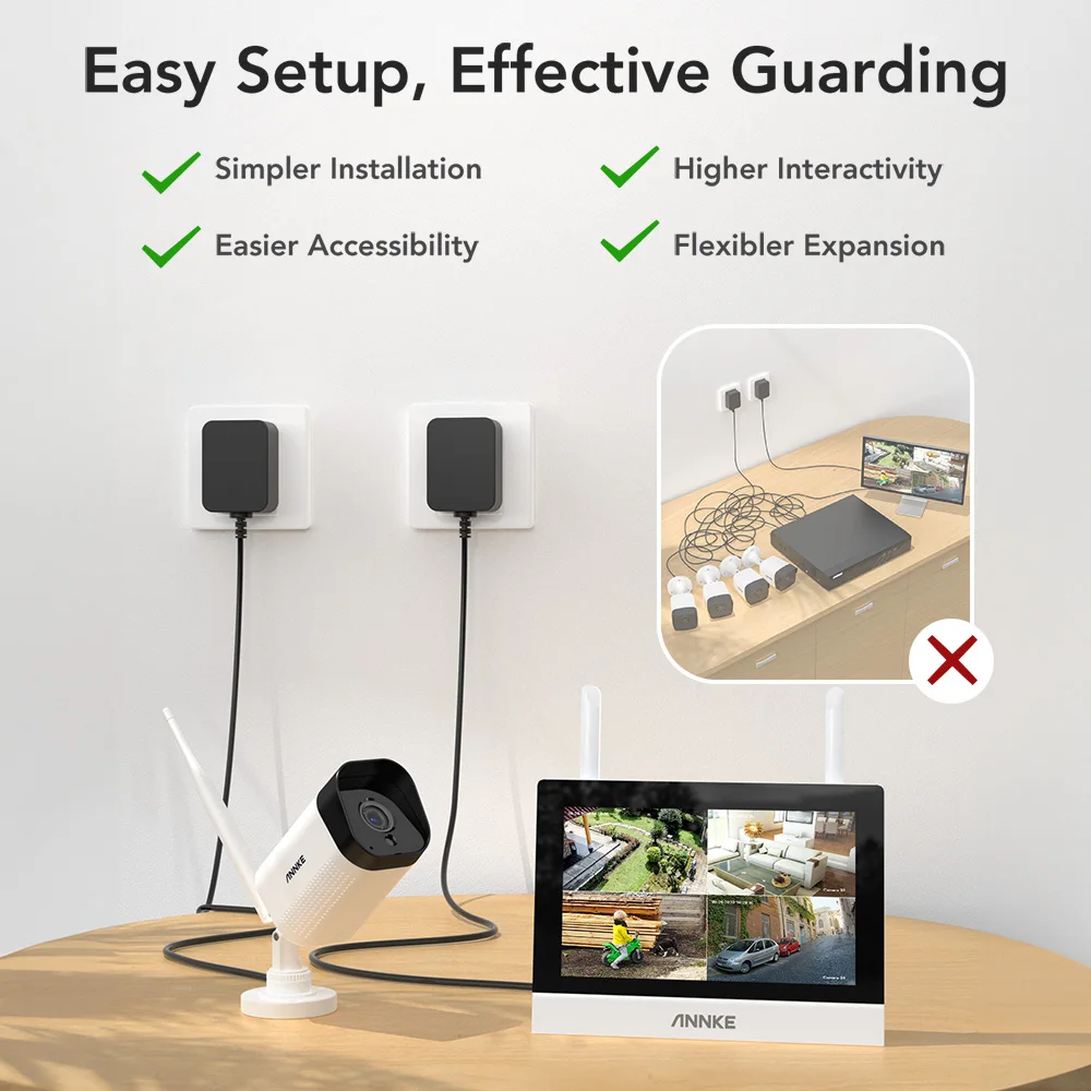 Annke 3MP 5MP نظام CCTV لاسلكي 4CH NVR كاميرا واي فاي خارجية 7 بوصة تعمل باللمس اتجاهين الصوت 2/4 قطعة كاميرا أمان واي فاي