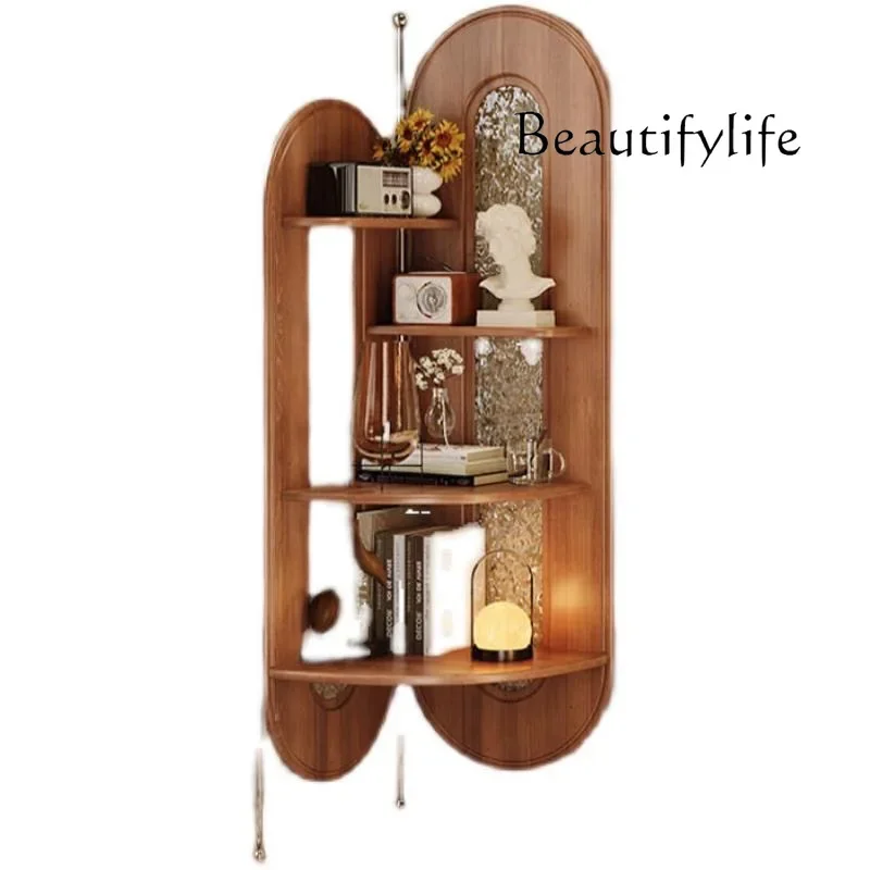 X36 Medieval Nordic Corner Solid Wood Retro Triangular Bookcase Home Floor Bedroom Storage Rack