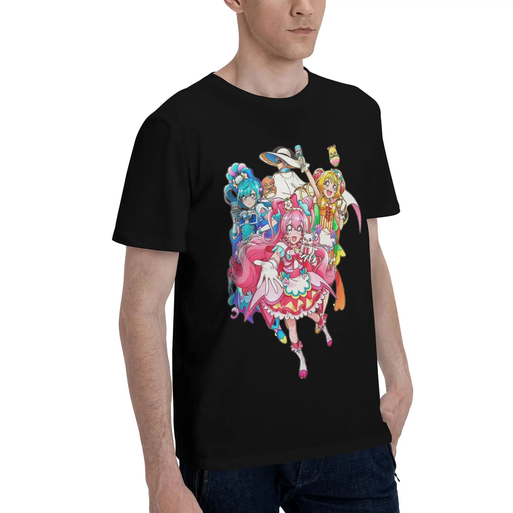 Delicious Party Precure   All in one   Graphic 100% Cotton T-Shirt Bandai Pretty Cure Tops Tees For Men