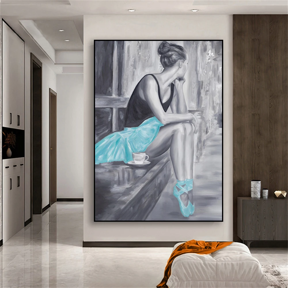 

Ballerina Print Canvas Painting Black and White Poster Ballet Dancer Blue Shoes Prints Wall Art Dancing Room Poster Decor Home