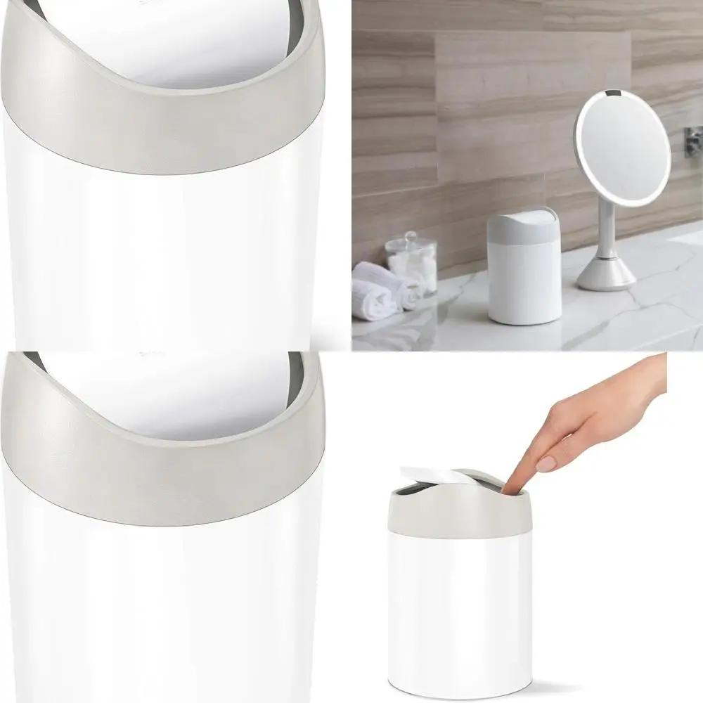 

Compact Kitchen Trash Bin, 1.5L/0.4G, White Metal