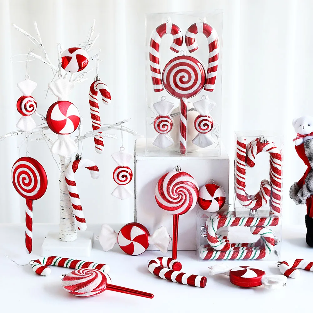 20/40cm Oversized Candy Cane Christmas Tree Pendant Christmas Decoration Wedding Red And White Painted Gold Party Home Decoratio