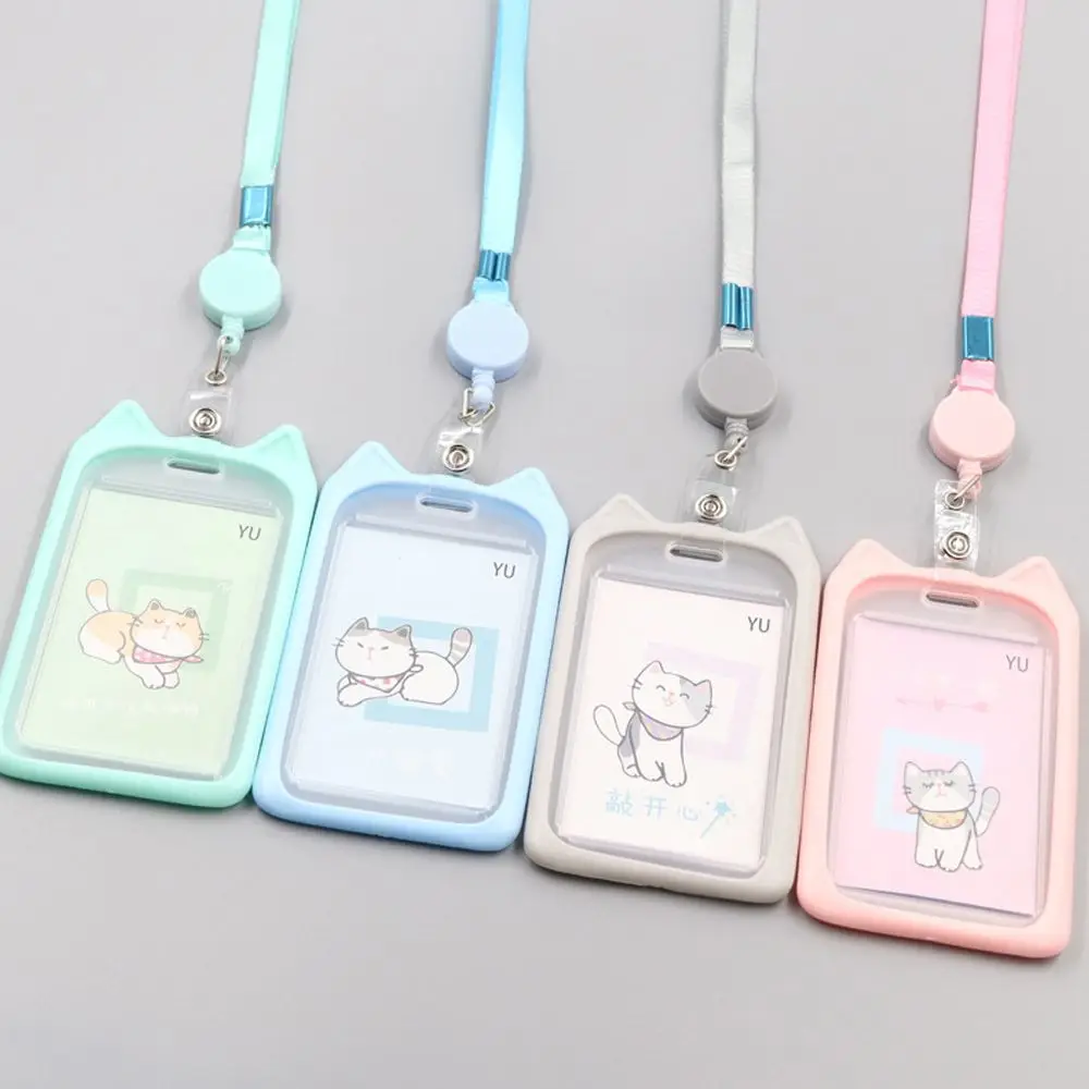 1PC Cute Identity Retractable Reel Lanyard Credit Cover Case Bus Card Case Card Holder ID Card Sleeve