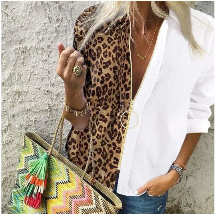 

Women's All-Season Two-Tone Shirt Leopard Print and Solid White Stylish Pick for Casual Outings