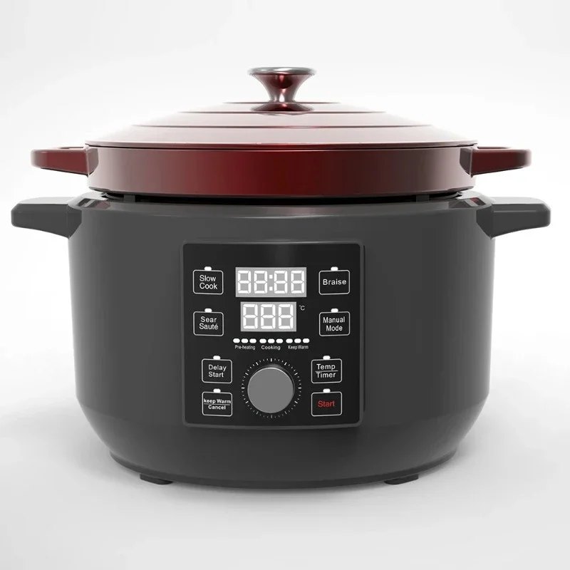 

Multifunctional household slow cooker with LCD screen and knob controls for easy cleaning