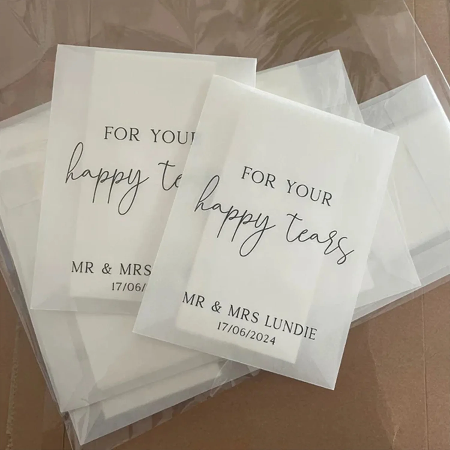 Personalized For Your Happy Tears Tissue Pack Custom Names Date Wedding Favors Mini Pocket Tissue Bags Bridal Shower Reception G view 2