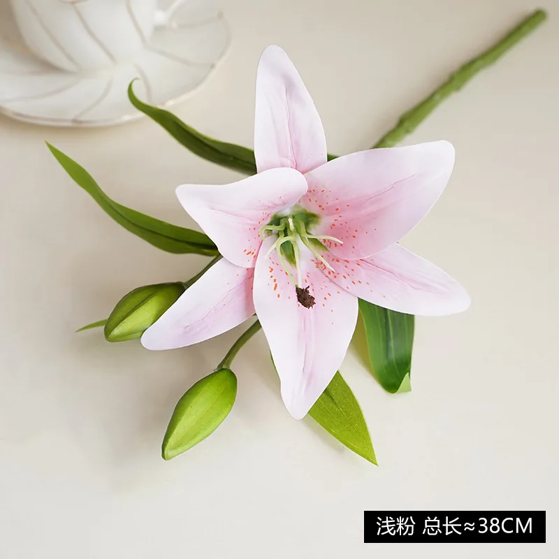 5Pcs 3Heads Lily PVC Artificial Flowers Lilies Wedding Decor Bridal Bouquet Fake Flowers Home Birthday Party Flower Arrangement