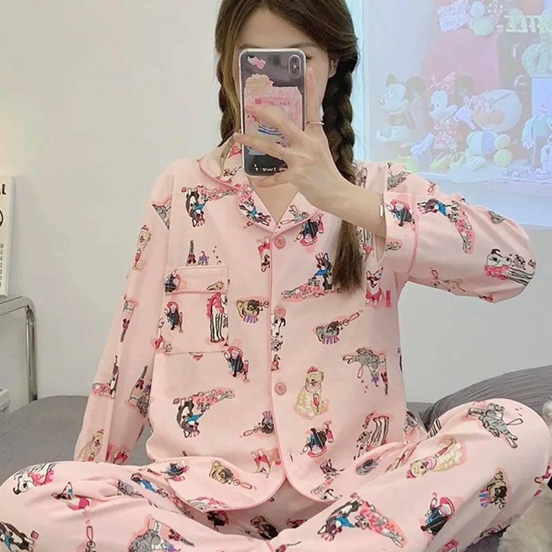 Kawaii Sleepwear Pink Youth Girl\'s Pajamas Milk Silk Popular New Autumn Long Sleeved Pants Comfortable Homewear Student\'s Pijama