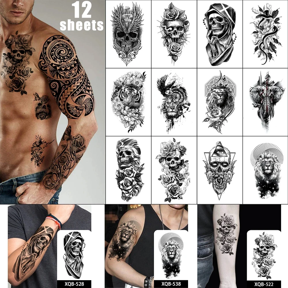 

Новая водостойкая временная татуировка-наклейка для мужчин и женщин, реалистичные поддельные татуировки, череп, Король Лев, тигр, змея, зверь, тату-наклейка