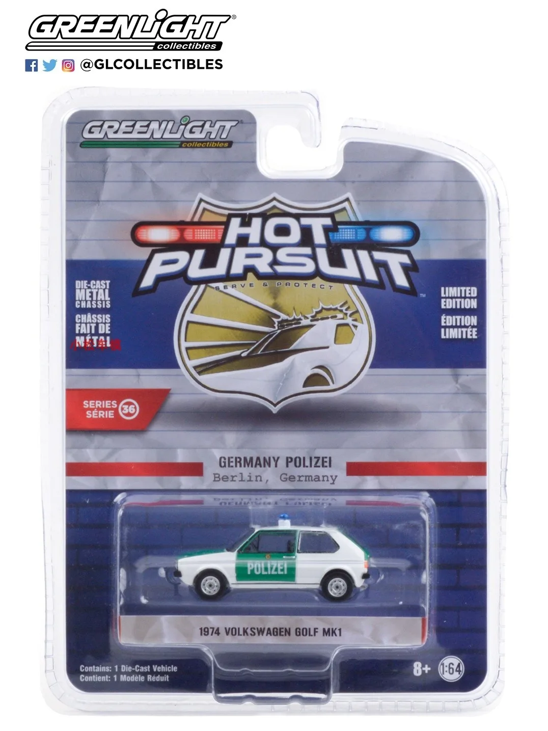 

1:64 1974, VW Golf Mk1, горячее отслеживание 36, Volkswagen Golf Police Car, расширенная модель автомобиля, коллекционные предметы
