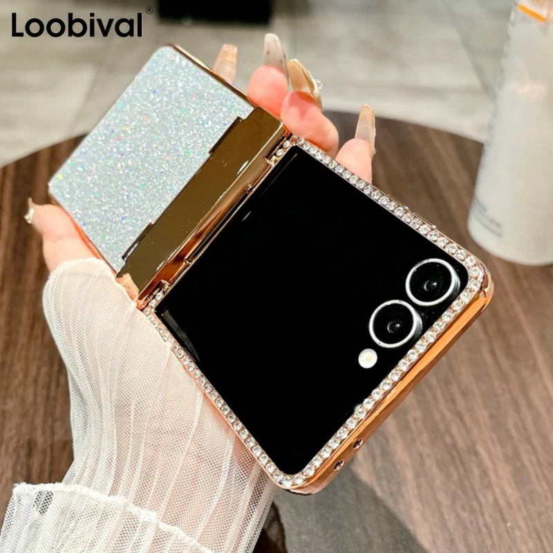 

Shiny Diamond Z Flip7 FE Electroplated Hinge 2in1 Phone Case For Samsung Galaxy Z Flip 7 6 5 4 3 Bling Glitter Shockproof Cover
