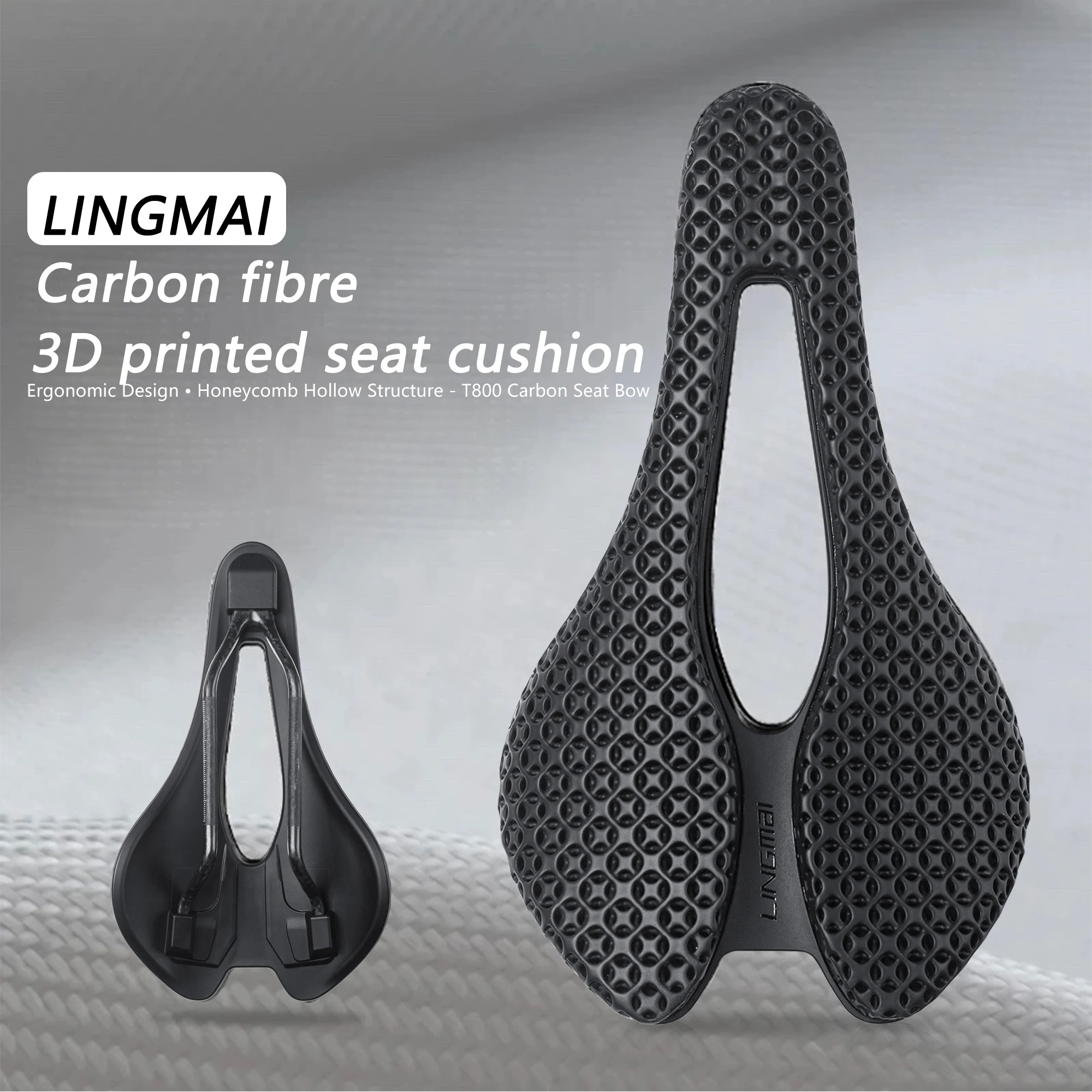 LINGMAI Ultralight Carbon Bow Hollow 3D Printed Bicycle Saddle Comfortable Breathable MTB Gravel Road Bike Cycling Seat Parts