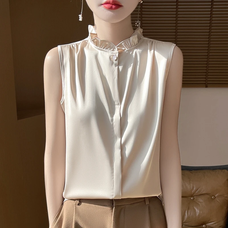 シャツフレンチレースノースリーブトップ女性の気質プロフェッショナルウェア多用途西洋スタイルベストベースサスペンダーTシャツ