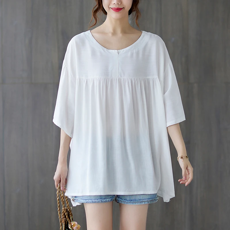 

plus Size Women's T-irt Summer New Sle Loose Fit round Ne ort Sve Belly Covering Slimming Effect Casual Comfortable