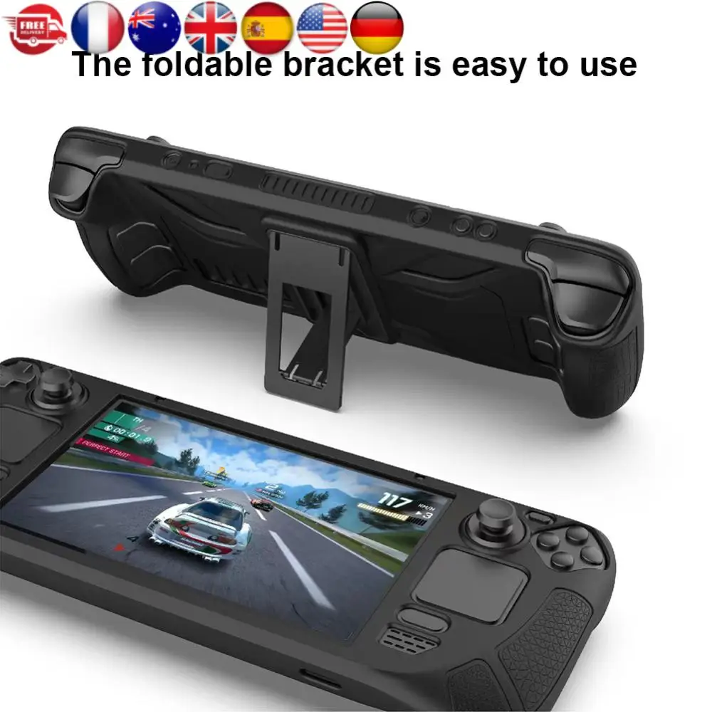 

Силиконовый чехол для игровой консоли, противоскользящий защитный чехол со складным кронштейном, сменные аксессуары для Steam Deck