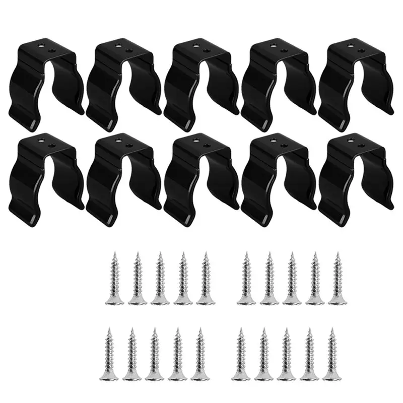 A21Q -10 Pack Spring Clip Broom Clip With Screws, 1-1/2-1-7/8 Inch Diameter Tool Holder For Rakes Flashlight Pipe