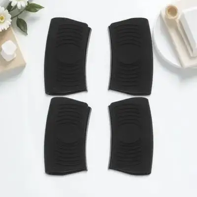 4pcs Black Silicone Pot Ear Clips Griddle Pan Handle Covers Heat Resistant Non Slip Kitchen Cookware Protectors Easy Clean