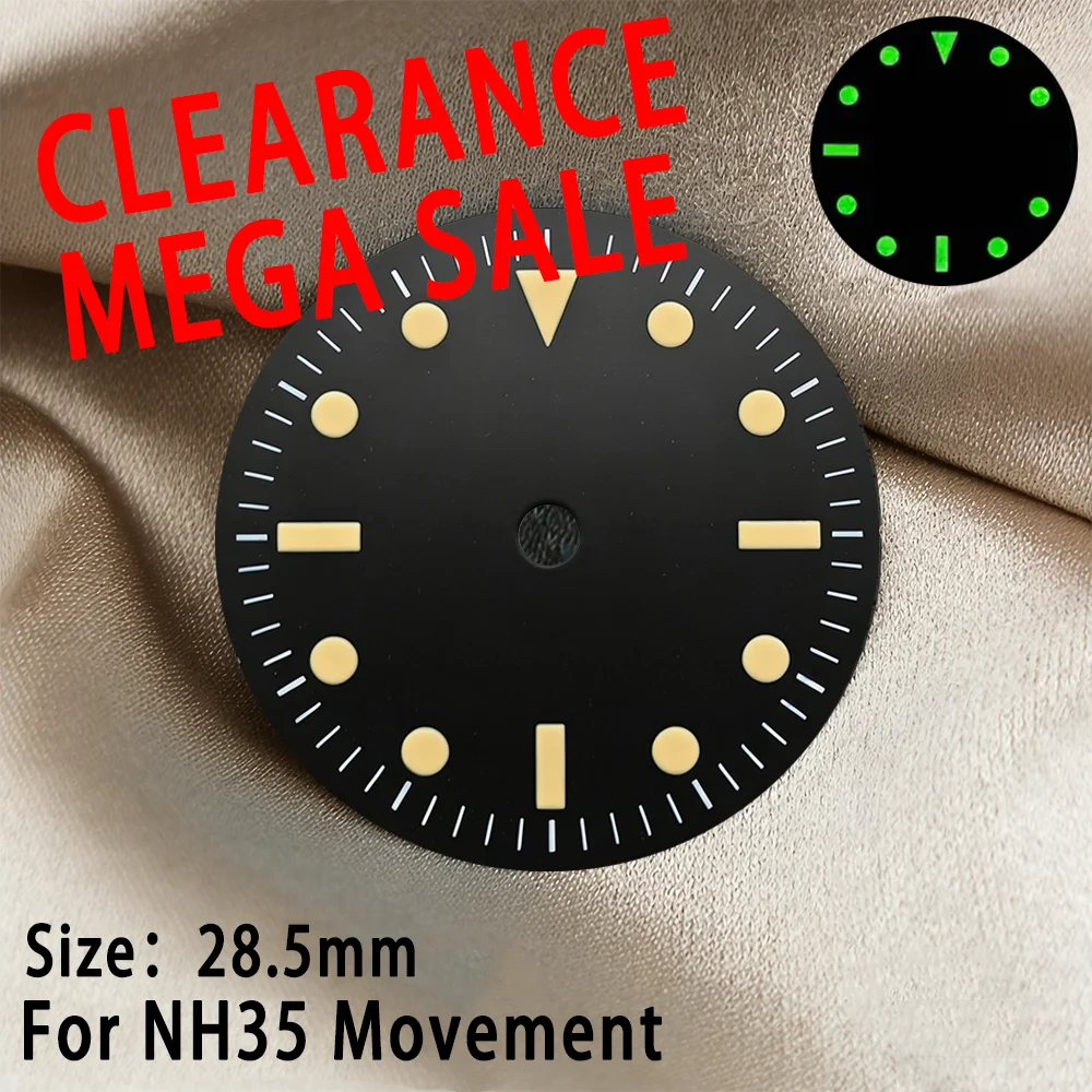 Clearance Sale Retro NH35 Watch Dial 28.5mm C3 Green Luminous Suitable For NH35/36 Movement Sterile Dial NH35 Face SUB Dial