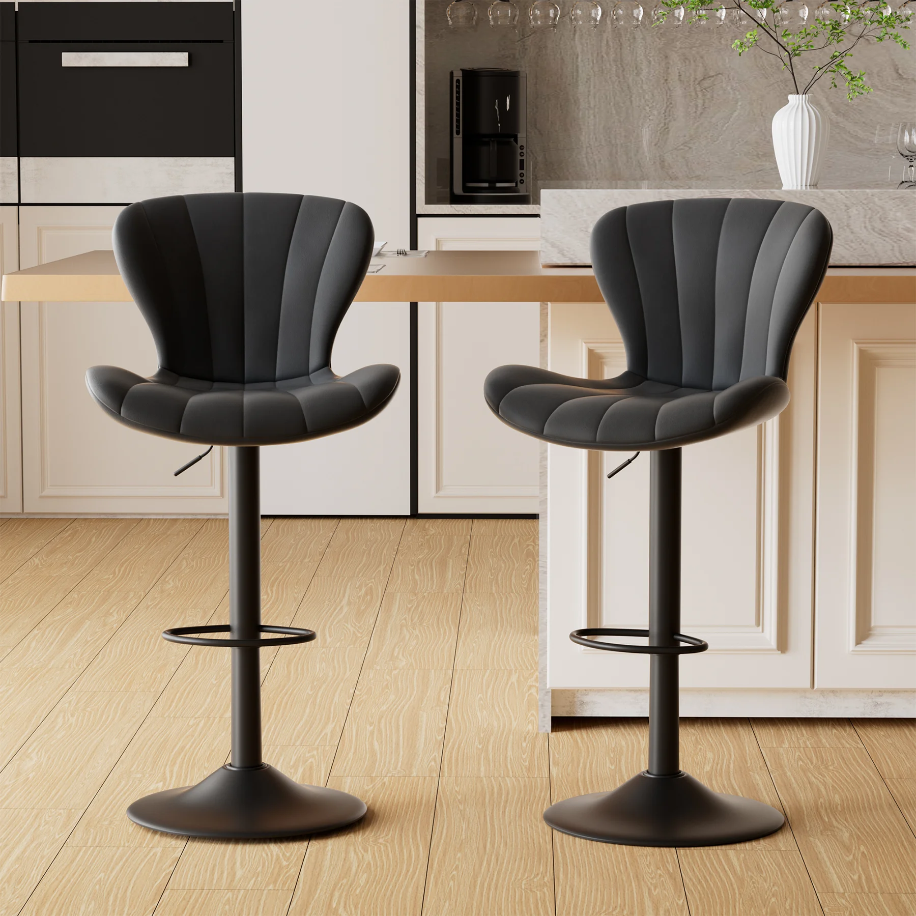 Soft Cushion Bar Chair Set, Moderno, Altura Ajustável, Encosto Alto, Couro Artificial, Giratória, 2 Peças