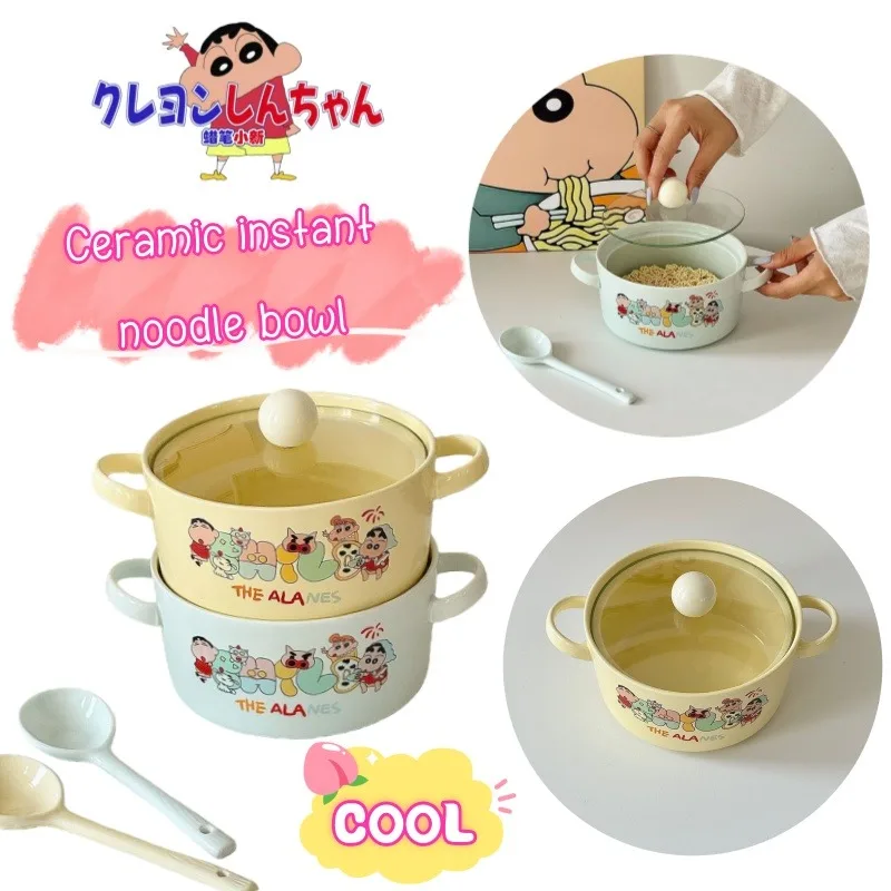 

Миска для лапши быстрого приготовления с героями мультфильма Крейон Шин-чан, керамическая, с крышкой, ярких цветов, для студенческого общежития, с палочками и ложкой