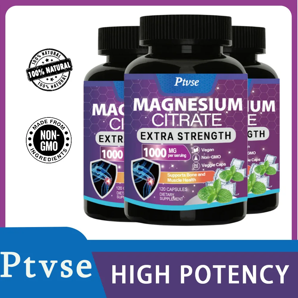 Magnesium Citrate Capsules 1000 Mg - Maximum Absorption for Muscle, Nerve, Bone and Heart Health Gluten Free, Non-GMO