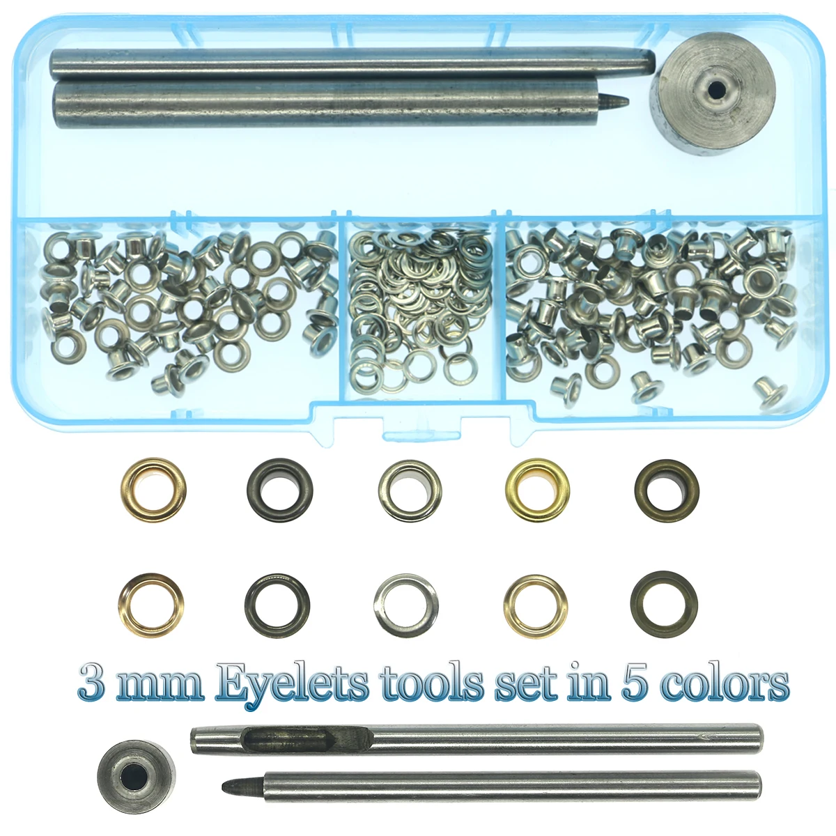 Hollow Rivet Eyelet and Eyelet Punch Die Tool Set, Eyelet Button for Belt Buckle, Clothing Decoration, 5 Colors, 100Set