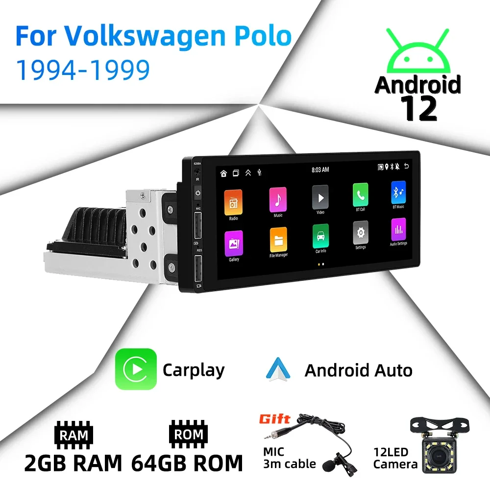 

Радио Android для VW Volkswagen Polo 1994-1999, автомобильное мультимедиа, 6,86 дюйма, Android, авто стерео, 1 Din, головное устройство, Carplay, авторадио, GPS BT