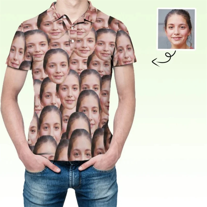 

Funny Custom Face Prints Polo Shirt Men's Clothing Photos Short Sleeve Button Shirt Summer Street Trend Gift for Dad Tee Tops